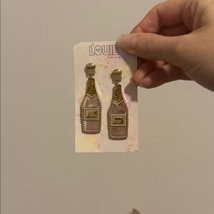 Gold and light Pink Champagne Bottle Earrings